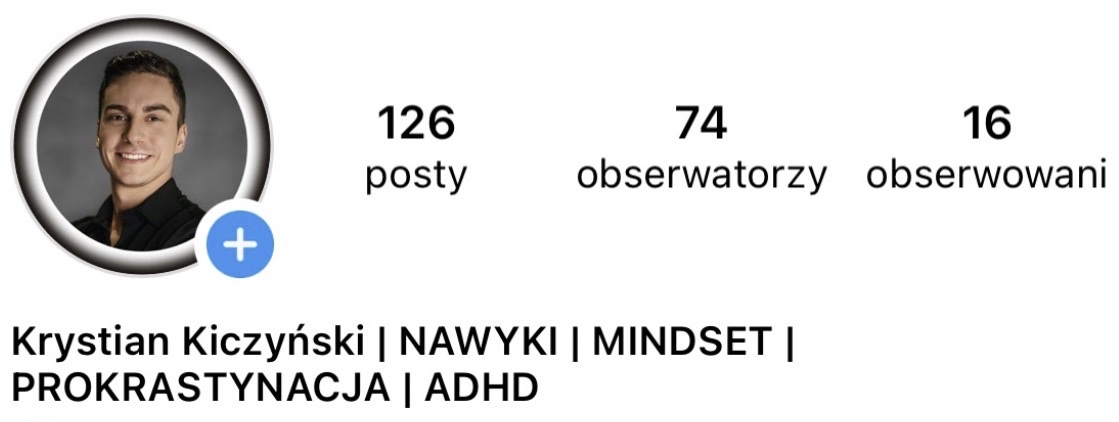 Profil Krystiana na Instagramie przed współpracą - 74 obserwatorów